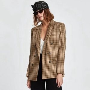 Zara Checked Double-breasted Blazer